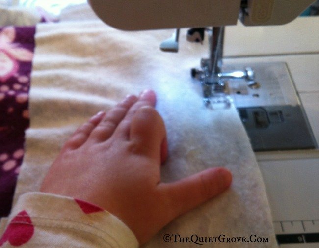 My Daughter helping sew her flannel Quilt Top: TheQuietGrove.Com
