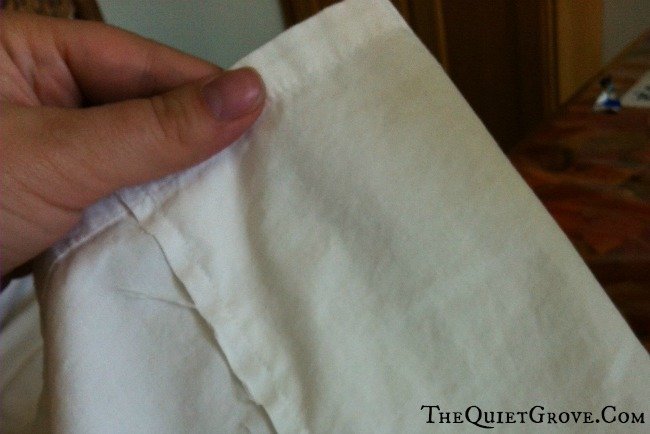 Sewng raw/cut top edge of sheet to make tube for curtain rod (DIY)