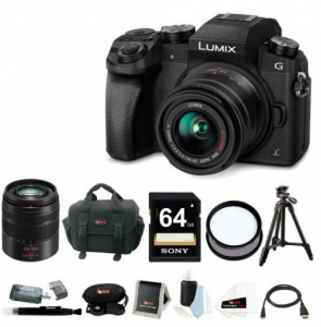 Panasonic LUMIX G7 Mirrorless Digital Camera with 14-42mm & 45-150mm Lenses plus Sony 64GB SDXC Accessory Bundle