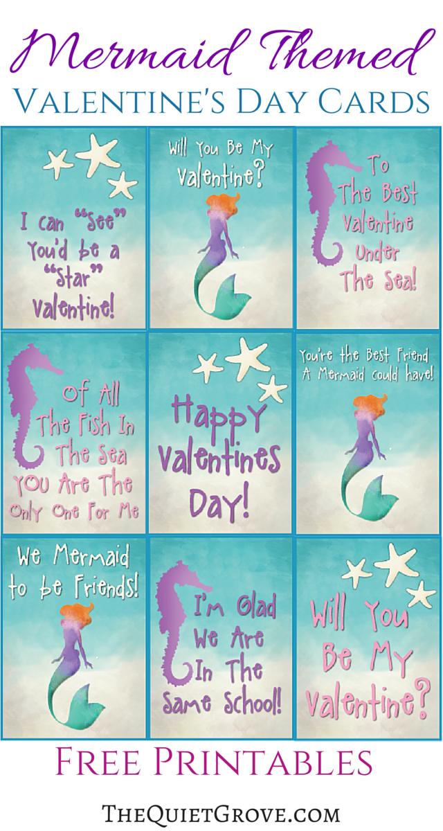 Free Mermaid Themed Valentines Day Cards