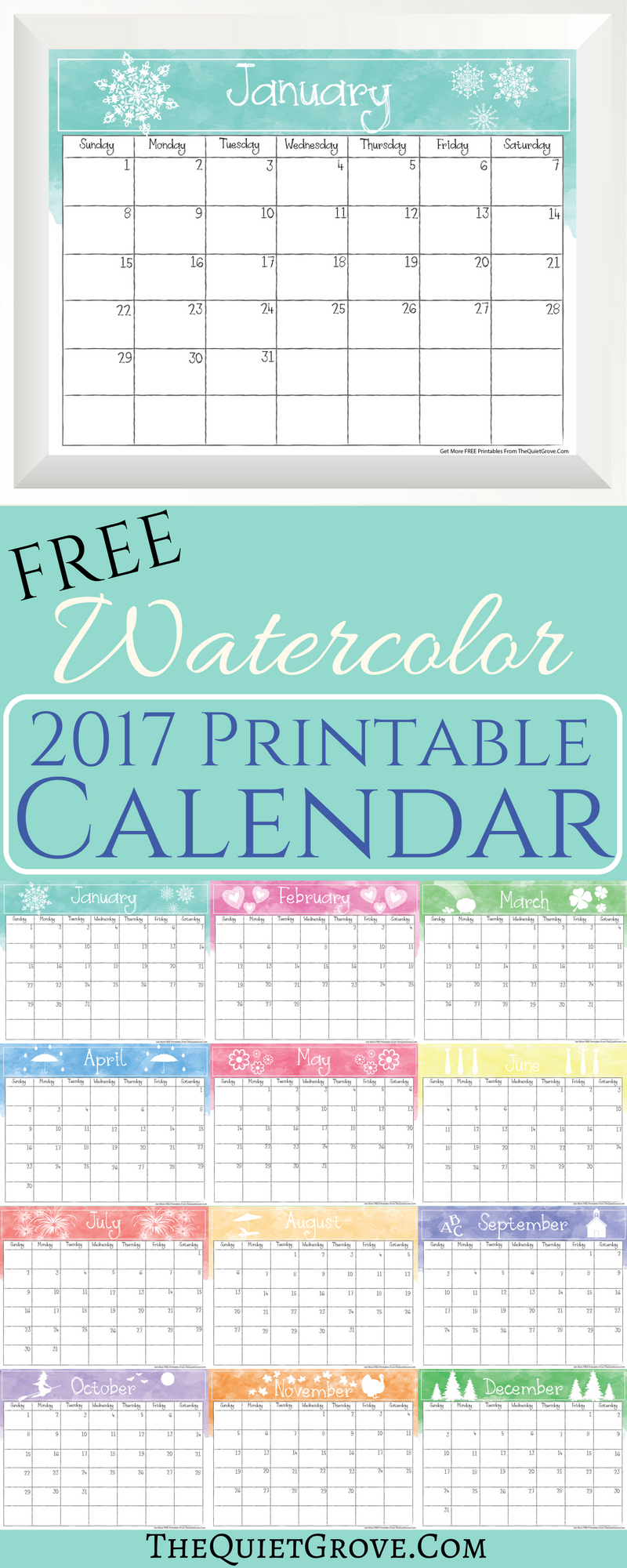 FREE 2017 Printable Calendars which you can print out a month at a time or all at once!