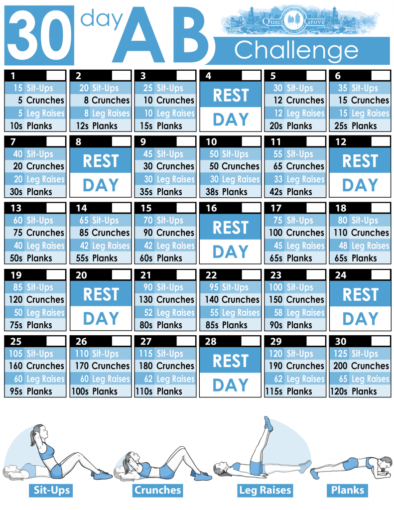 30 Day Ab Squat Challenge Chart