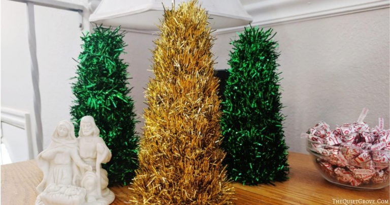 DIY Dollar Store Tinsel Trees