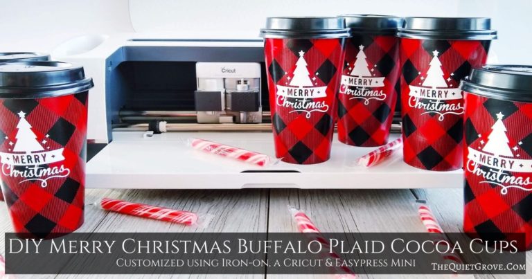DIY Merry Christmas Buffalo Plaid Cocoa Cups made with a Cricut