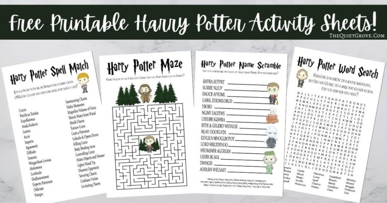Free Printable Harry Potter Activity Sheets ⋆ The Quiet Grove