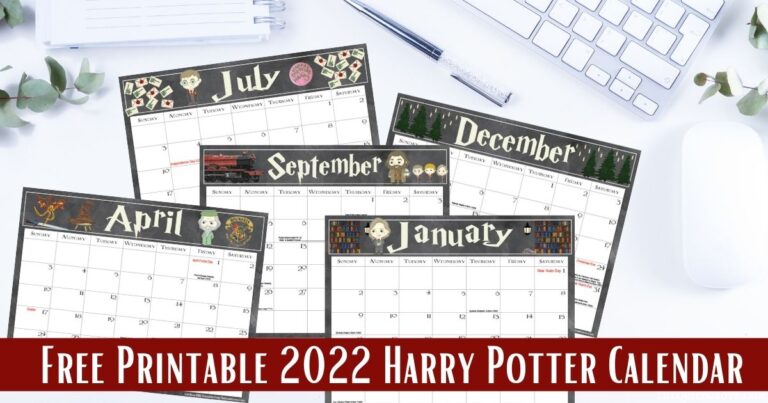 Free Printable 2022 Harry Potter Calendar