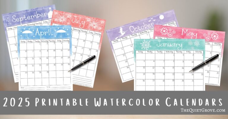 Free Printable 2025 Water Color Calendars